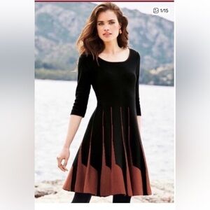 PERUVIAN CONNECTION PARC ROYAL PIMA COTTON BLACK COPPER KNIT A-LINE DRESS SIZE L